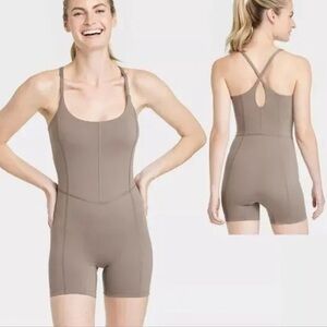 All in Motion Women's XL Brushed Sculpt Short Bodysuit Brown NWT